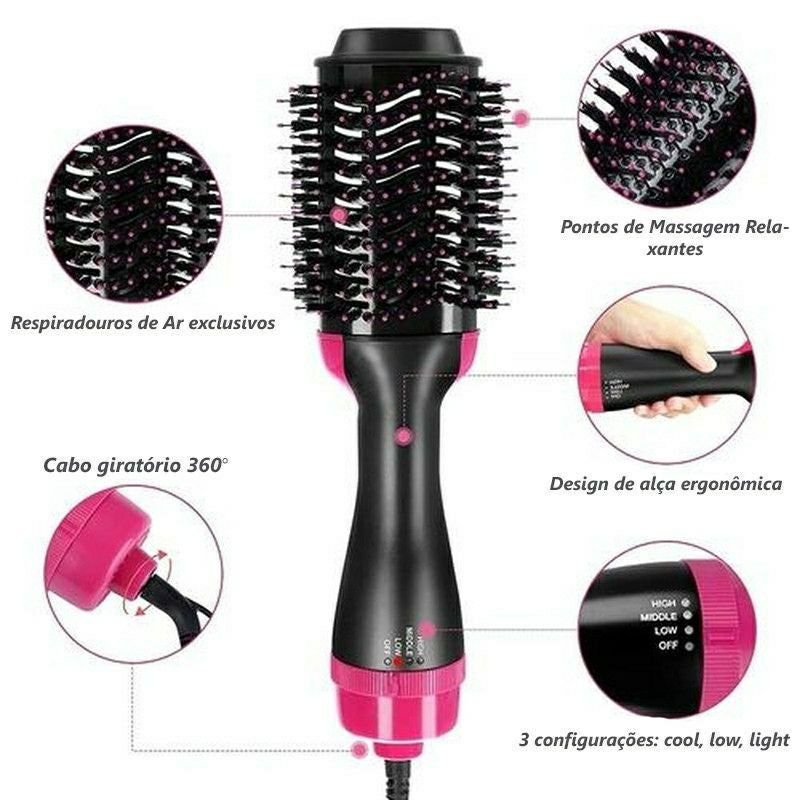 Escova Secadora ShineHair PRO™ 3 em 1 + Kit 5 Presilhas de Brinde