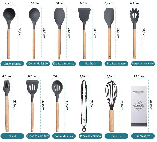 Kit 12 Utensílios de Silicone EliteKitchen™